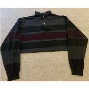 Vintage Izod Large Striped Long Sleeve Cropped Rugby Polo Shirt With Emblem